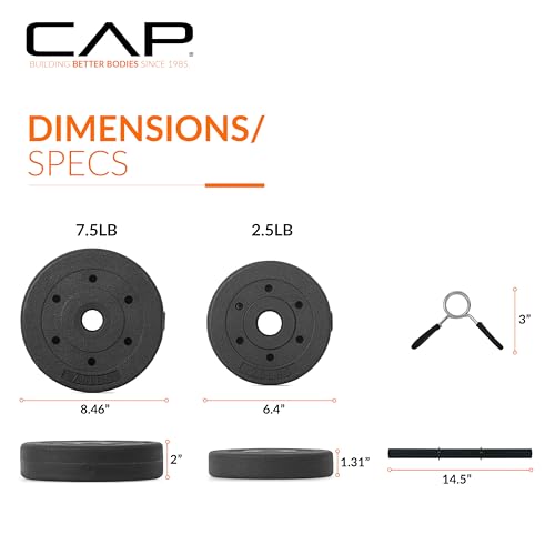 CAP 40 lb Adjustable Cement Dumbbell Set – Vinyl-Coated Plates, 14in Handles