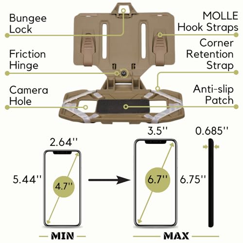 Tactical Vest Phone Holder - Chest Rig Mount for 4.7-6.7" Phones - Black