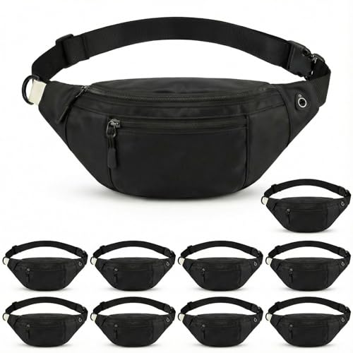 Black Fanny Packs Bulk 10 Pack for Men Women Crossbody Waist Bags - Pinklue