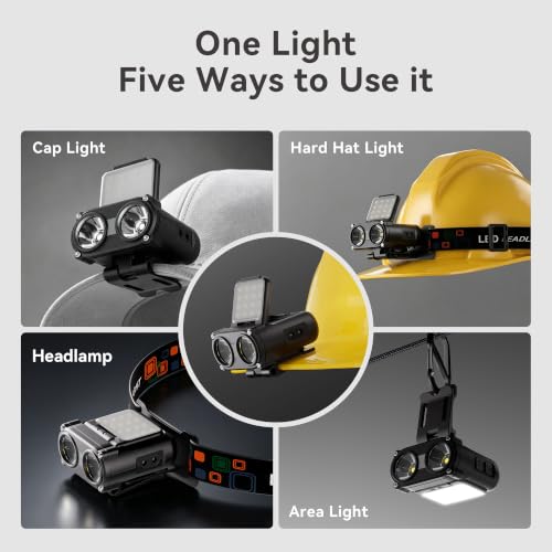 Rechargeable 2-in-1 Headlamp & Hat Light - 800 Lumens, Black