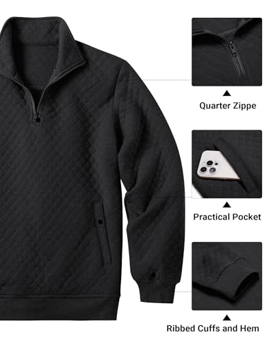 COOFANDY Men's Quarter Zip Pullover Sweatshirt Large Black Casual Mock Neck Sweater