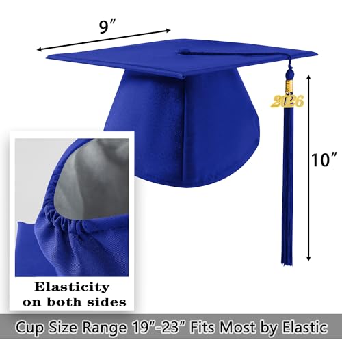 Matte Graduation Cap with Tassel - Royal Blue 2026 2027