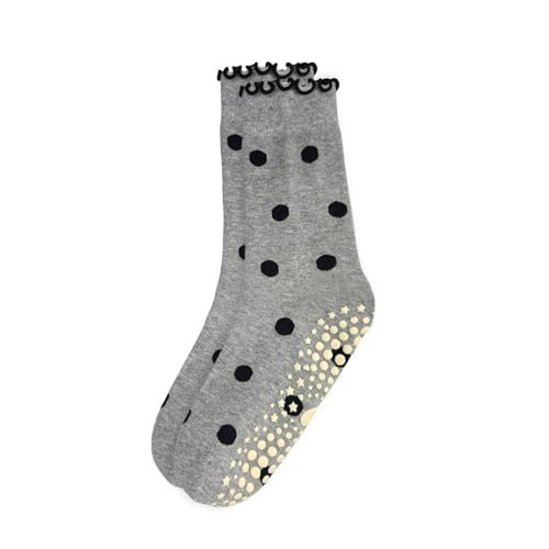 Non-Slip Yoga Socks with Grips - 3 Pairs Ruffle Cuff Crew - Gray