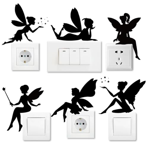 AHANDMAKER 6 Typess Fairy Silhouette Creative Switch Stickers, Fairy Wall Sticker Fairy Light Switch Decals Fairy Decor Wall Sticker for Light Switch, Outlets, Ledge, Vehicle or Home Decor