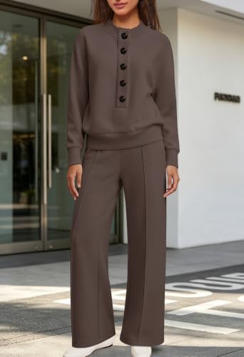 SENSERISE Women's 2-Piece Coffee Brown Sweatsuit Set - Small Lounge Wear