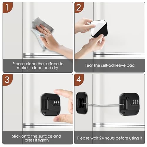 Refrigerator Lock, Combination Lock for Refrigerator Cabinets, Drawers, Heavy Duty Fridge Lock, Easy Install No Keys Needed (Black-4Pack)