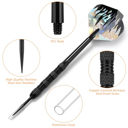 Accmor Black Symbols Metal Darts Set 18 Pack – Professional Steel Tip Darts for Dartboard