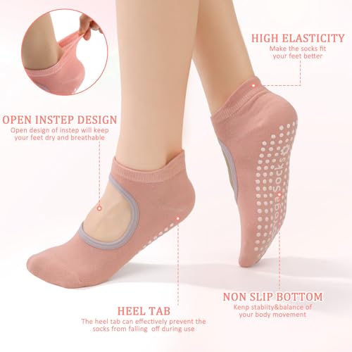 8 Pairs Pilates Socks with Grips for Women - Simple Color 4