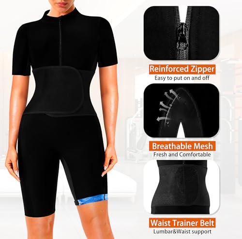 LMCOB Women Sauna Suit Belly Fat Full Body Jumpsuit Blue Lining XL for Weight Loss