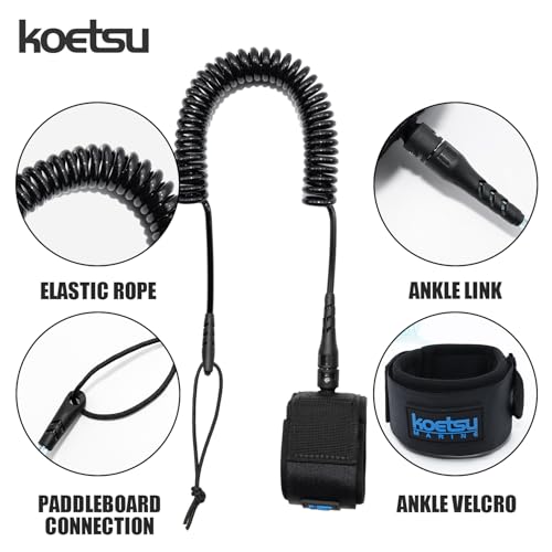 10ft Paddle Board Leash - 7mm Thick Ankle Safety Rope - Black