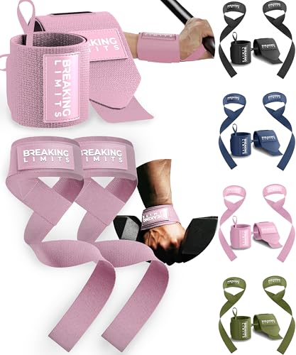Breaking Limits Pink Lifting Straps & Wrist Wraps for Weightlifting - Men & Women