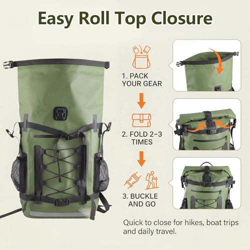 40L Waterproof Hiking Backpack Dry Bag with Reflective Strips & Multiple Pockets