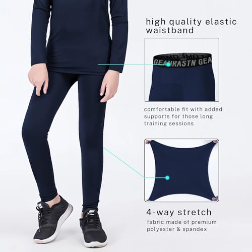 Youth Boys Compression Pants - Athletic Leggings 2 Pack - Large Blue White