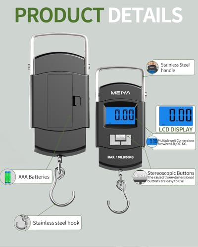 Digital Fishing Scale 110lb/50kg with Backlit LCD - Black