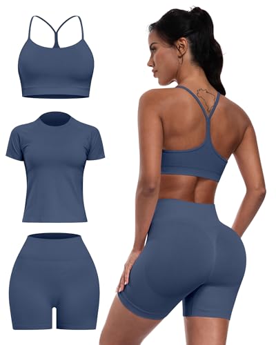 Women’s Navy Blue Seamless Workout Sets - Medium Sports Bras & Gym Yoga Outfits