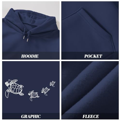 Lubpow Navy Blue Sea Turtle Oversized Hoodie for Women, Small