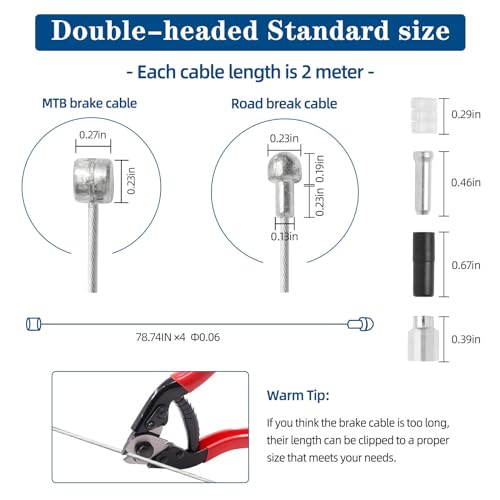 4-Pack Universal Bicycle Brake Cable Set - 2M Stainless Steel Inner Wires