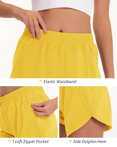 Women's Yellow Medium CAMPSNAIL Running Shorts - 3" High Waist Quick Dry Workout