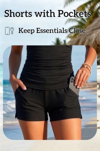 Talisea Women's Tankini Swimsuit with Shorts & Pockets - Black Large