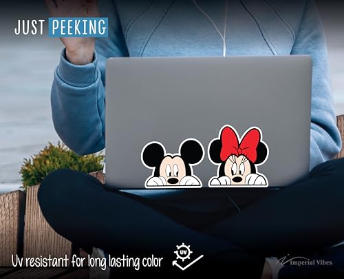 Peeking Mickey & Minnie Mouse Vinyl Decals - Waterproof Stickers, Pack of 2