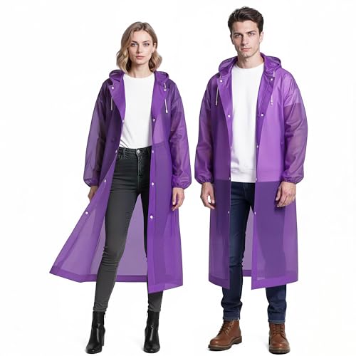 Reusable Waterproof Rain Ponchos for Adults - Purple (2 Pack)