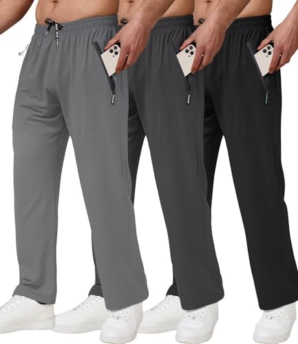Lomsoe 3-Pack Men's Athletic Workout Pants X-Large Black Grey Light Grey