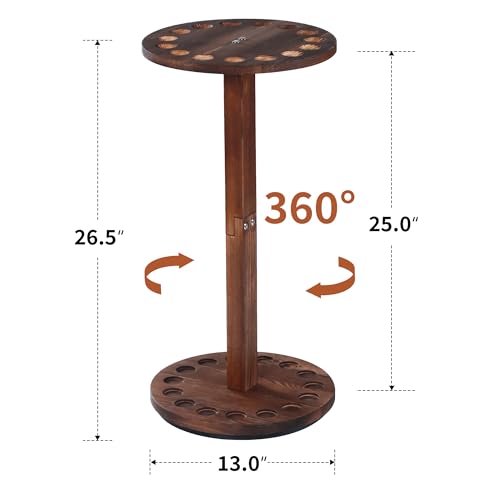 Brown 360° Rotating Wooden Pool Cue Rack Holds 15 Cues - Floor Stand Billiard Organizer