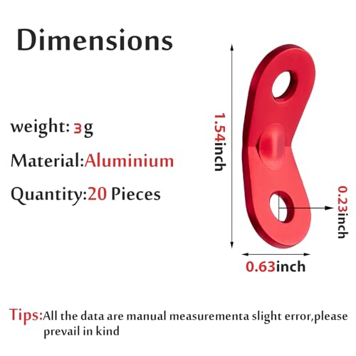 20 Pcs Aluminum Rope Tensioners Guyline Cord Adjusters - Red