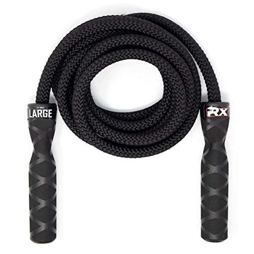 Rx Smart Gear Drag Jump Rope w/ Non-Slip Ergonomic Handle - Black M, Weighted Polypropylene Rope