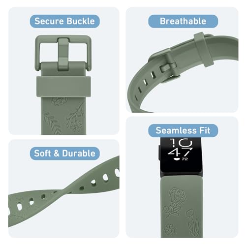 Silicone Sport Watch Bands for Fitness Tracker - Blue Gray, Purple, Green - Large