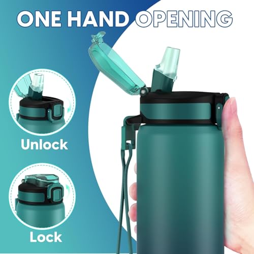 SLUXKE 33.8oz Insulated Stainless Steel Water Bottle with Straw - Blue, 1L, Leak-Proof, BPA-Free, Camping & Sports