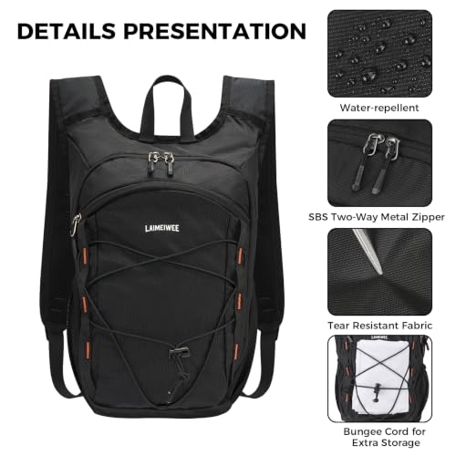 LAIMEIWEE Black 13L Foldable Hiking Backpack - Lightweight Travel Daypack for Men & Women