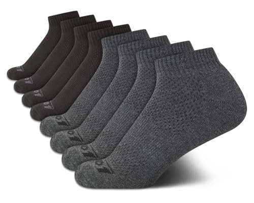 Boys Quarter Athletic Socks 8 Pack - Cushioning, Moisture Wicking, Grey/Black, Small-Medium