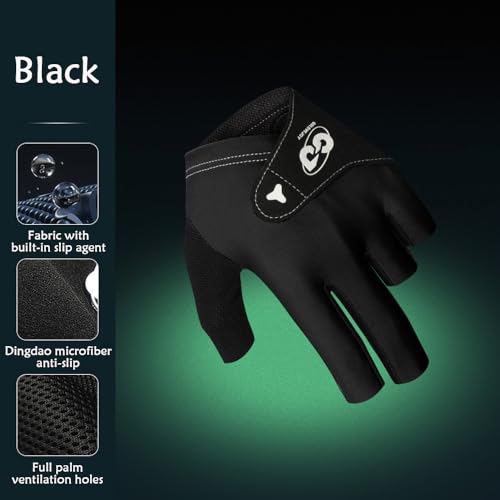 Wnddle Black Medium Left Hand Billiard Pool Glove 3-Finger for Stable Shots