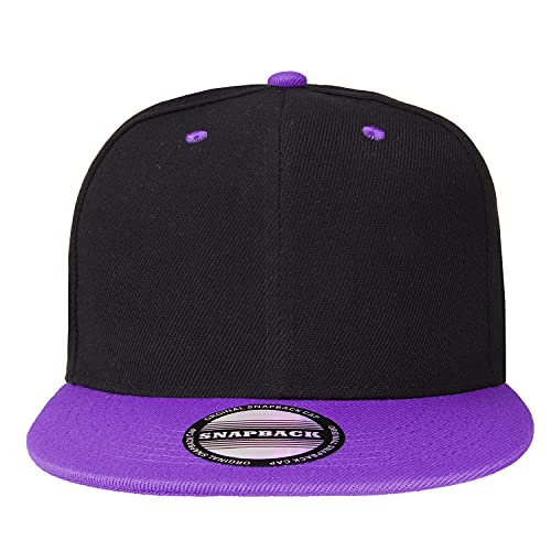 12 Pack Black & Purple Snapback Hats - Hip Hop Style Flat Bill Caps, Adjustable Fit
