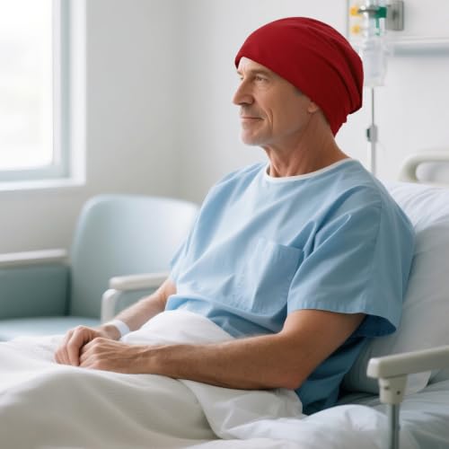 Slouchy Beanie for Men - Soft Cotton Stretch Skull Cap - Pure Red