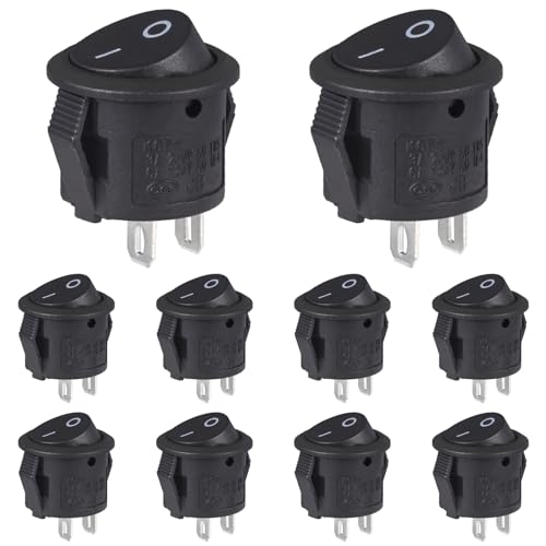 Round Rocker Switch - Black On/Off 15MM Mini Toggle Switch - Pack of 10