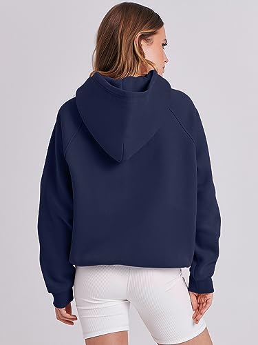 ANRABESS Oversized Navy Blue Fleece Hoodie for Women Medium