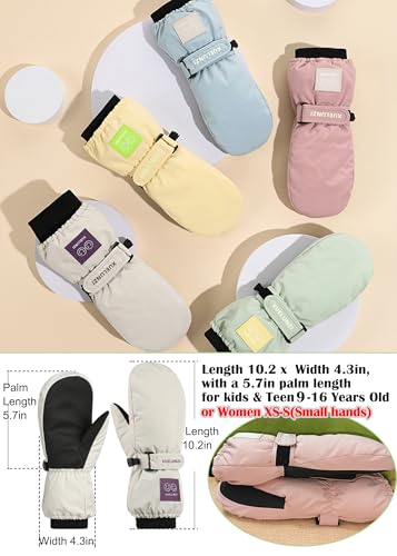 Waterproof Kids Winter Snow Mittens - Pink, 10.2x4.3in
