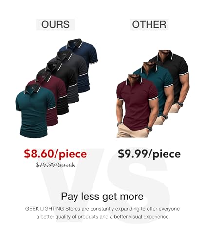 GEEK LIGHTING Men's Slim Fit Polo Shirt with Pocket XX-Large Pure Black 5-Pack