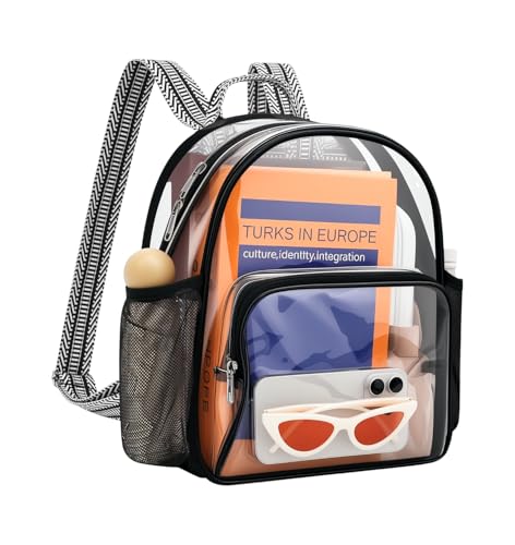 Clear Mini Backpack for Stadium Events - 12x10x4.2, Black Guitar Strap
