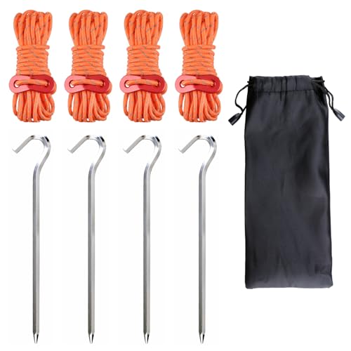 Camping Tent Stakes with Reflective Guy Lines - 4 Pack
