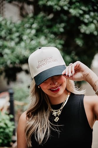 KATYDID Vintage Trucker Hat for Women - Two-Toned Embroidered Baseball Cap - Black/Tan