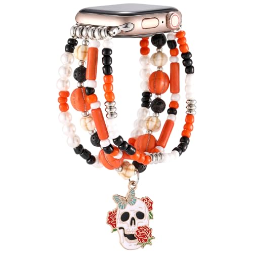 Pearl Bead Elastic Stretch Watch Band for 42mm/44mm - Orange Medium