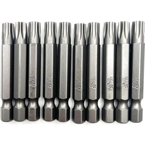 XMHF 10 Piece 50mm Long 1/4 Inch Hex Shank T35 Torx Head Magnetic Screw Driver Bit Set Security Tamper Proof Star 6 Point Screwdriver Kit Tools
