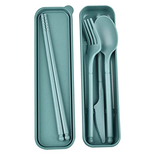 Portable Travel Utensils Set with Case - Reusable Camping Cutlery - Dark Green