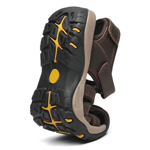 Mens Closed Toe Hiking Sandals - E-Darkbrown Leather Water Shoes