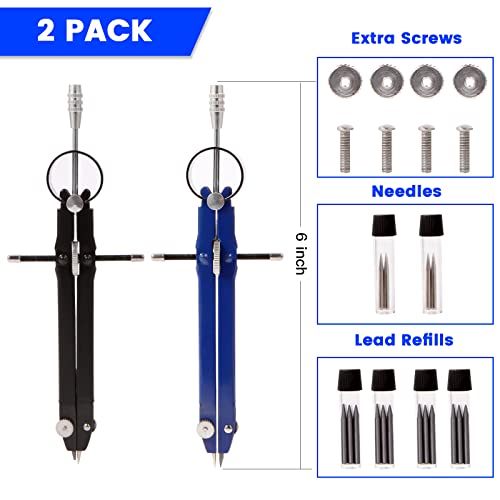 2-Piece Metal Geometry Compass Set - Professional Drafting & Drawing Tool