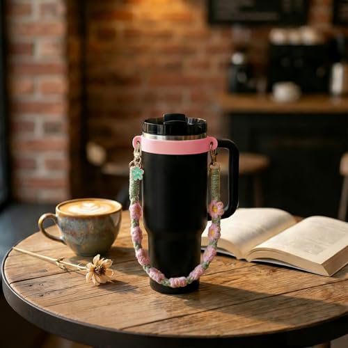 Water Bottle Handle Strap - Pink Green Floral Design