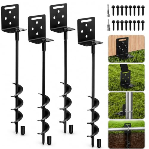 WAIWL Ground Anchors Screw in Shed Anchor 4 Pack with L Bracket - Side Head